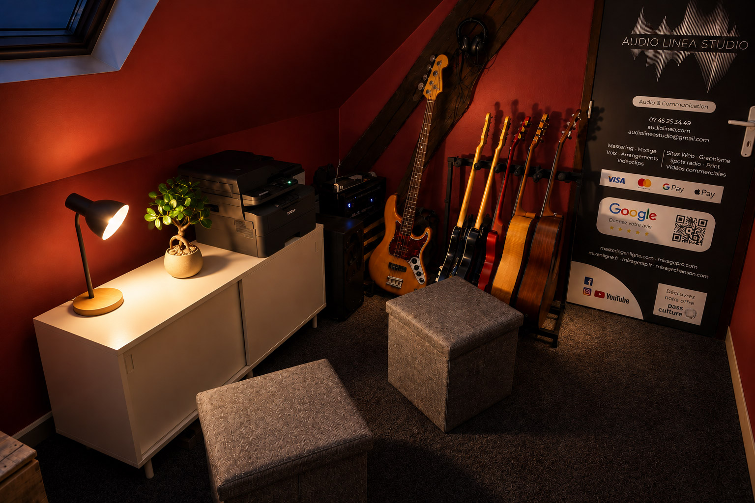 Espace musical et instruments du studio Audio Linea